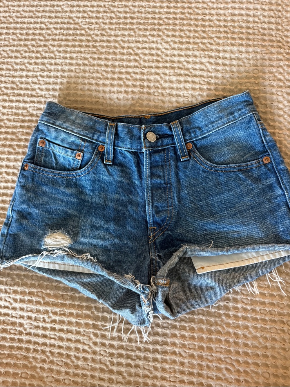Levi's Blue Distressed High-Rise Cutoff Shorts